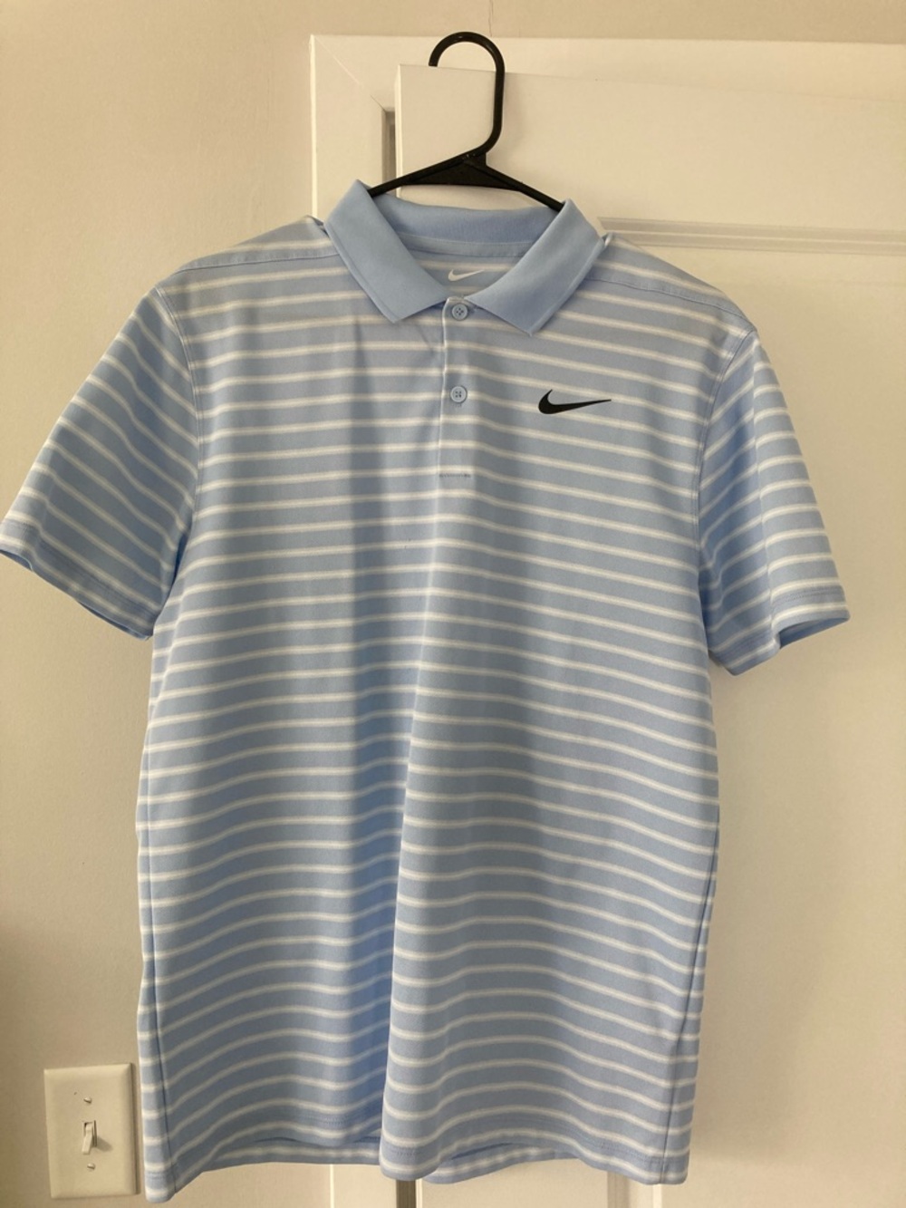 Nike Men’s Light Blue and White Striped Polo